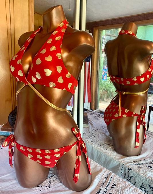 Medium, gold hearts on red, bikini swimsuit, one pieces, body suits, leotards, one piece suits, swimsuit, bathing suits, bikinis, sexy bikinis, starwearusa, MaryAngelBoutique