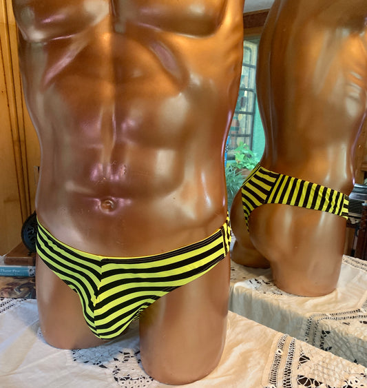 2XL, Neon yellow and black stripe, Atlas, thong, bikini, swimsuit, swim thong, contoured front, bathing suits, Starwear.us, Mary Angel Boutique